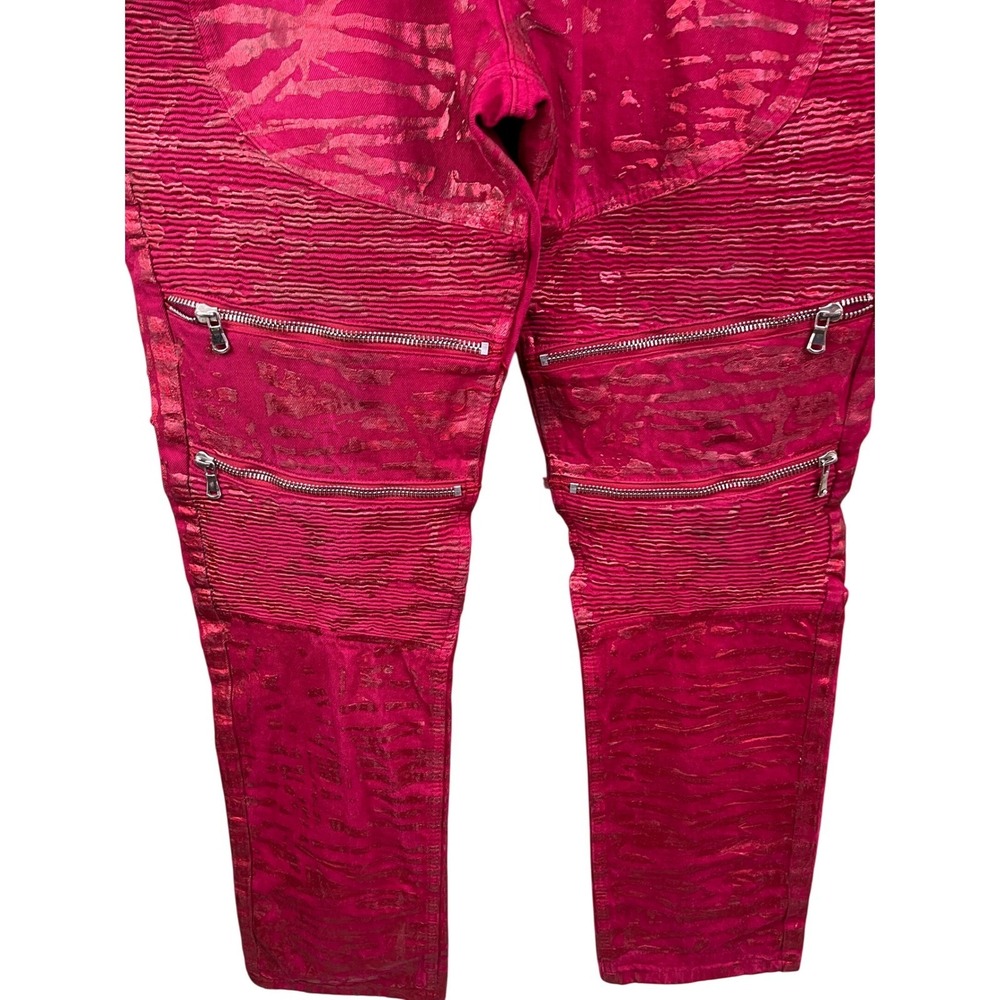 Heritage‎ America 76 Denim Distillery Pink Metallic Moto Biker Jeans 40x34 Men's - Picture 2 of 10